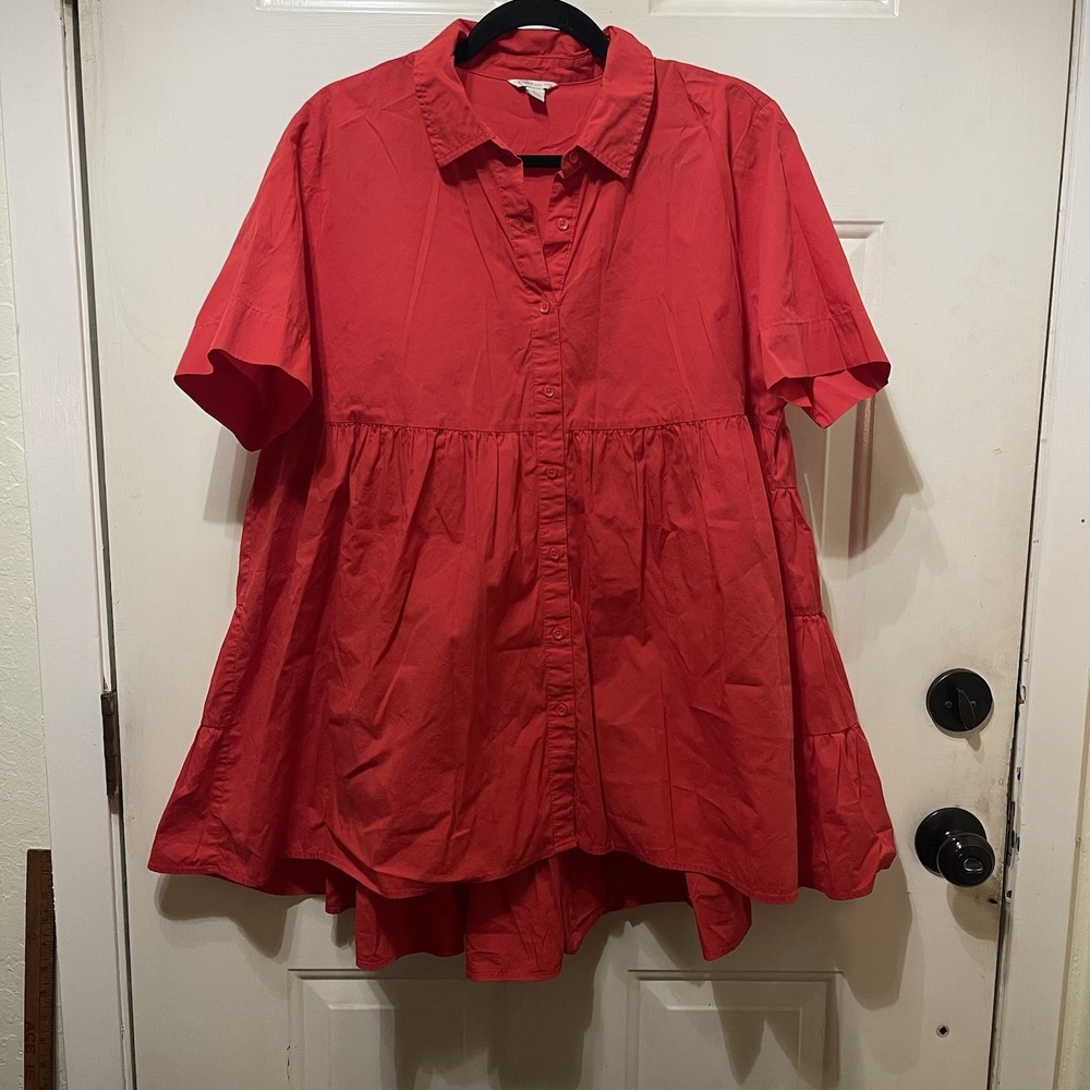 Cato Women Mini Dress Size L Red Button Front Ruffle Back